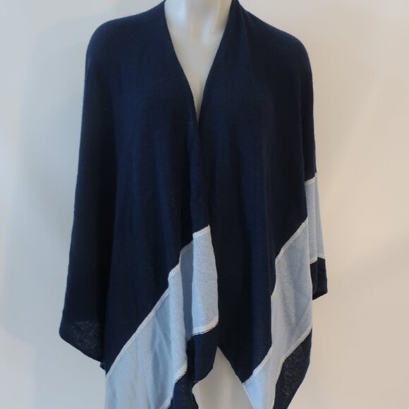 Women J. McLaughlin Navy Blue Light Blue Pure Cashmere Colorblock Shawl Wrap OS - Picture 1 of 12